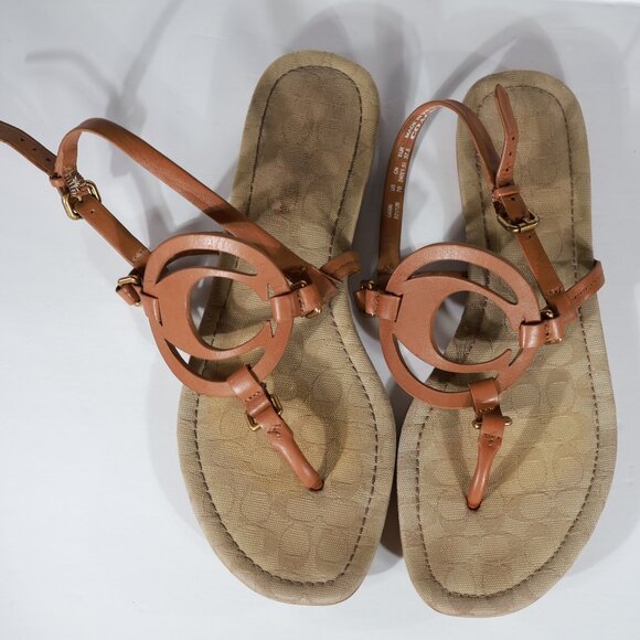 Coach Brown Leather Thong Sandals Pre-owned ladies Size 7 - Picture 3 of 5